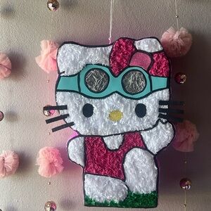 Handmade Hello Kitty Piñata with Pink and Green Accents